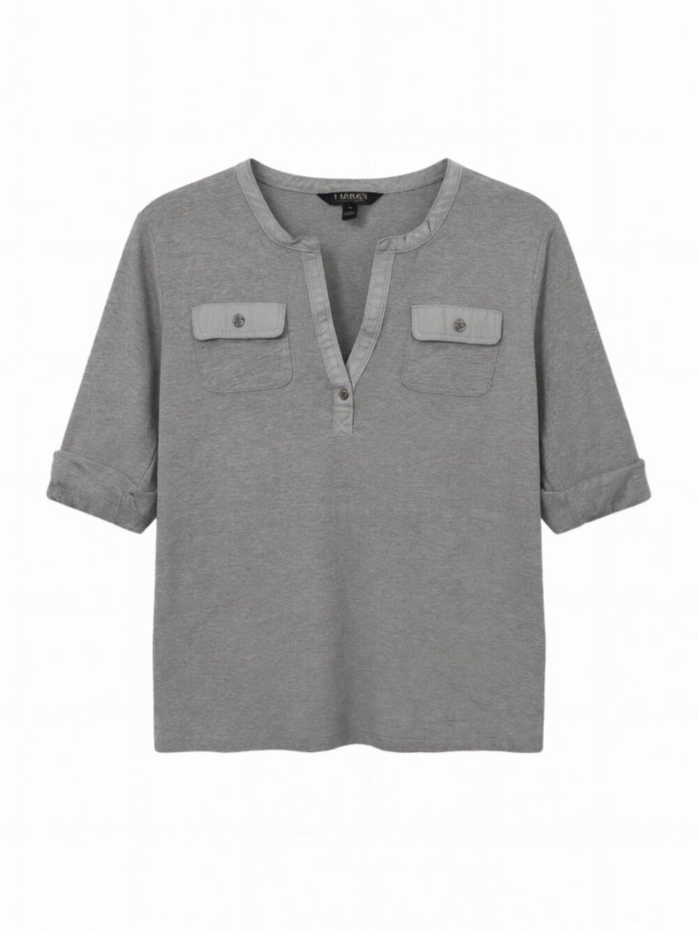 Lauren Ralph Lauren Women's Gray Pullover Top Size M 3/4 Sleeve Crew Neck